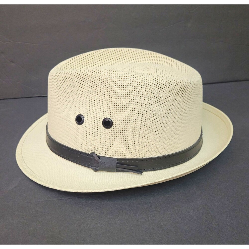 Pan Charlie Hats Men's Cream Fedora Hat Black Band Size M Breathable Summer
